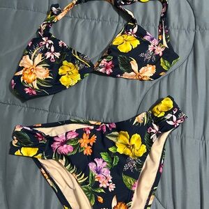 Dark blue with Hawaiian flowers swimsuit